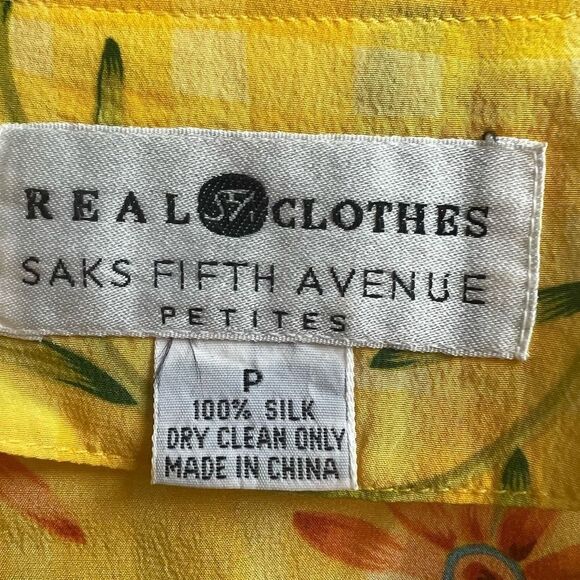 Saks Fifth Avenue Women's 100% Silk Floral Button-Down Long Sleeves Blouse Yello - Picture 3 of 6